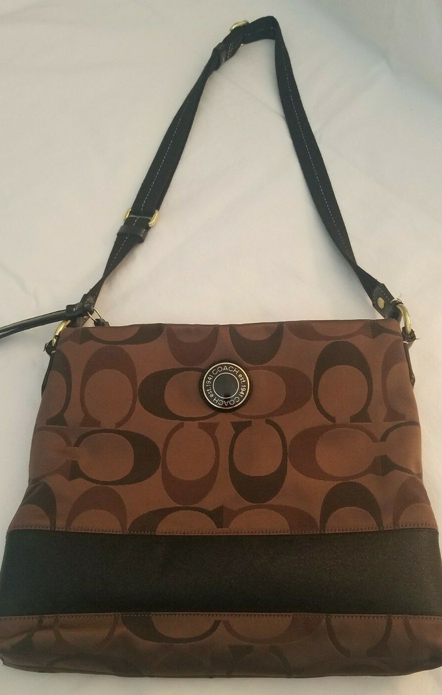 Coach Signature Dark Brown Logo Shoulder Bag Gem