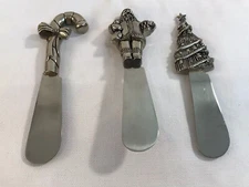 Christmas Themed Butter & Cheese Spread Knives Santa Tree Candy Cane Lot of 3