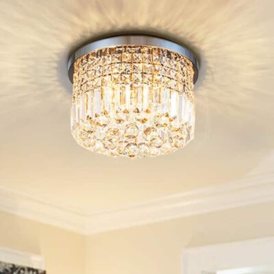 Sefinn Four 14 in. 4-Light Chrome Flush Mount Crystal Chandelier
