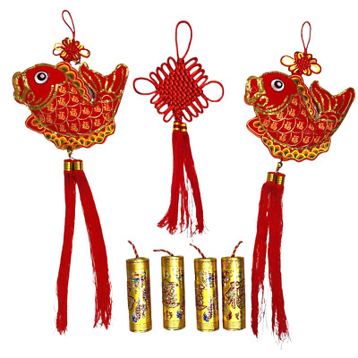 Asian Koi Fish Lucky Knots Firecrackers Chinese New Year Hanging Tassels Decor