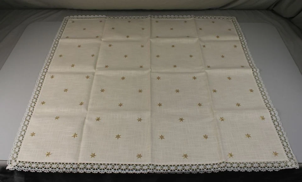 A11/ festliche Weihnachtstischdecke mit Stern Motiv - Leinen+Baumwolle 82x82 /46