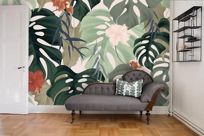 3D Tropical Green Plants Leaves Floral Wall Murals Wallpaper Murals Wall Sticker - Image 1 of 4