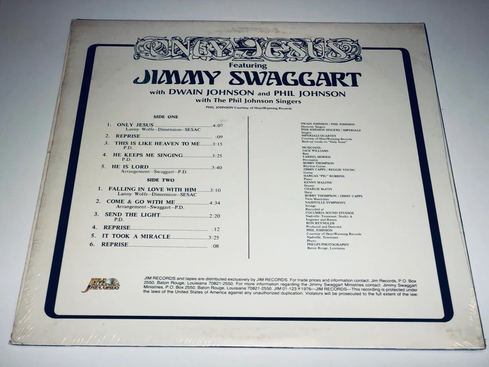 Jimmy Swaggart Only Jesus Gospel Music Lp 123 Sealed LP 22S - Image 4 of 4