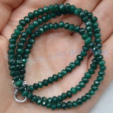 Collar de cuentas rondelle gemas facetadas de jade verde tinta natural de 2x4 mm broche de plata