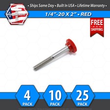 1/4"-20 x 2" Thumb Screw Stainless Steel - Red Round Knurled Knob - USA