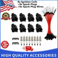 8X Ignition Coils +8X Iridium Spark Plugs +8X Wires For Chevy GMC 4.8L 5.3L 6.0L