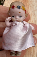 Antique Mini Bisque Doll Germany Jointed Flowers in Hair Painted Legs Adorable