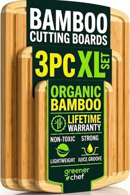 Luxury XL Bamboo Cutting Board Set of 3 with Vertical Grain Strength Technolo...
