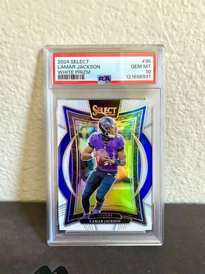 2024 Select Lamar Jackson White Prizm SSP JERSEY # MATCH 8/35 -PSA 10-EBAY 1/1 !