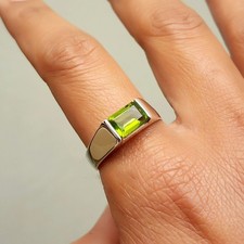 Cushion Cut Green Peridot Gemstone 925 Sterling Silver Band Artisan Gift Ring