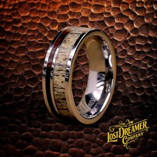 Deer Antler  Whiskey Barrel Wood Hammered Tungsten Men Wedding Ring Size 10