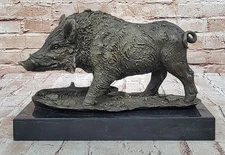 Wild Boar Hog Pig Hunting Wildlife Bronze Sculpture Statue Figure on Marble Base