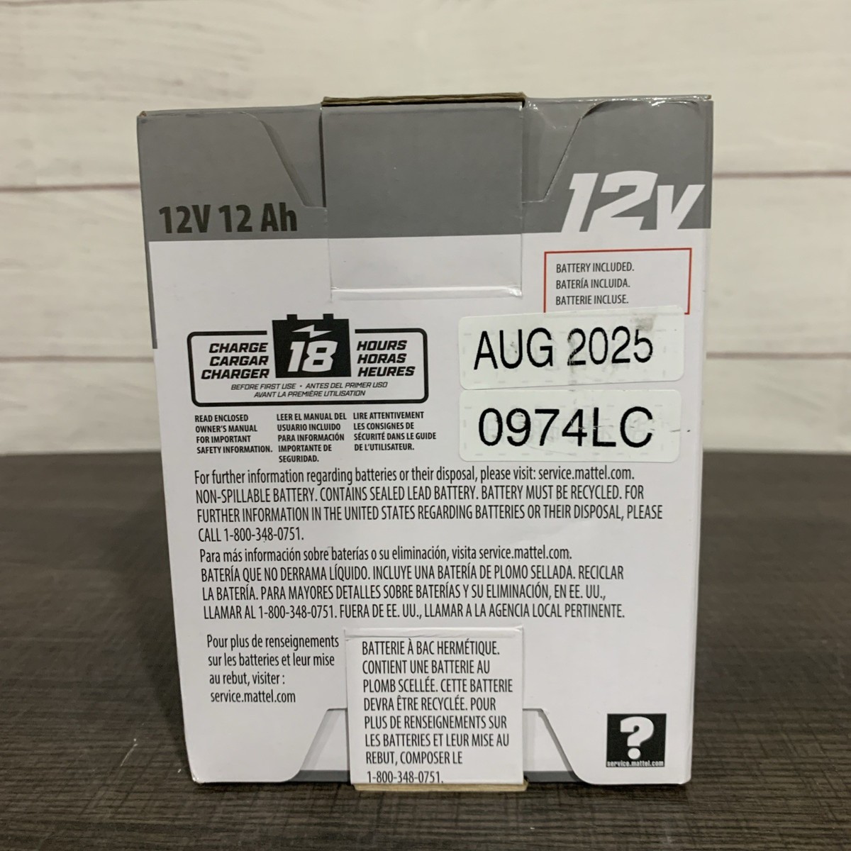 Power Wheels 1001175653 12V Cube Rechargeable Battery Gray