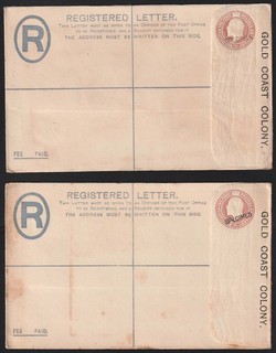 EDVII GOLD COAST Two REGISTERED "SPECIMEN" Postal Stationery