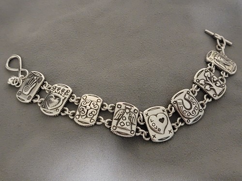 BRIGHTON Silver Square Link Bracelet With Inspirational Words