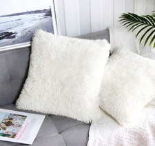Fluffy Accent Pillow Covers Square Soft Cream Cushion Case 18x18 In 2 Pack