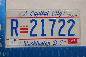 DIstrict of Columbia License Plate Tag 1999 99 DC Rental Vehicle Car - R 21722