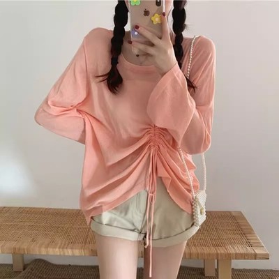 Lady Sheer T-shirt Tops Blouse Shirt Long Sleeve Retro Fashion Casual Basic Soft
