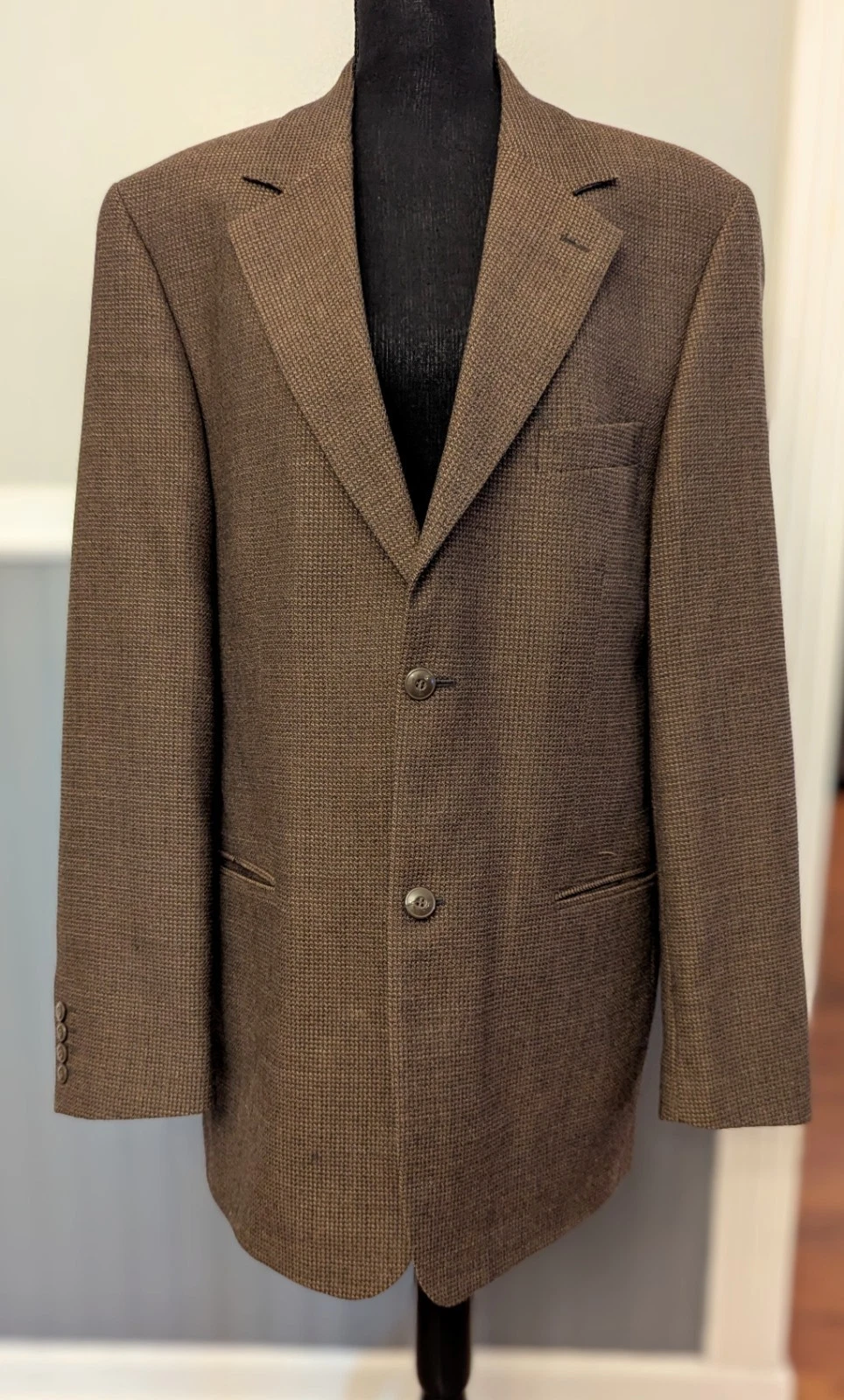 Pacino Italia Mens 42 Long Brown Woven 100 % Wool Blazer/Jacket/Suit Coat