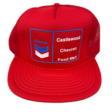 Vintage Chevron Trucker Hat Cap Snapback Oil Gas Station Truck Stop Red Mesh Men