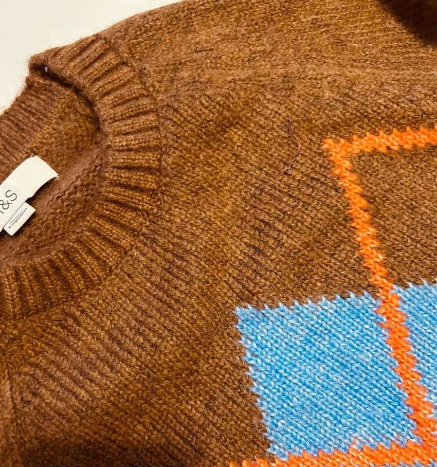 Ladies Marks Argyle Wool Mix Jumper Long Sleeve Thick Chunky Knit Soft Preppy - Image 3 of 4