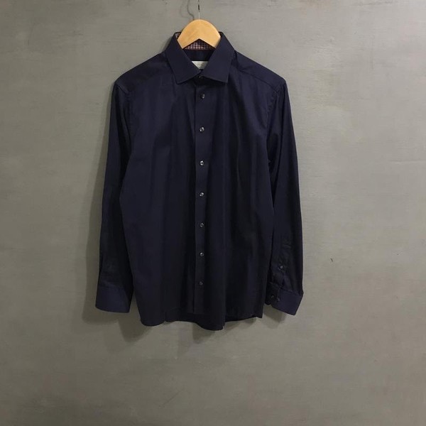 Men Eton Shirt Navy Cotton 38 / M / 46 #1VA0