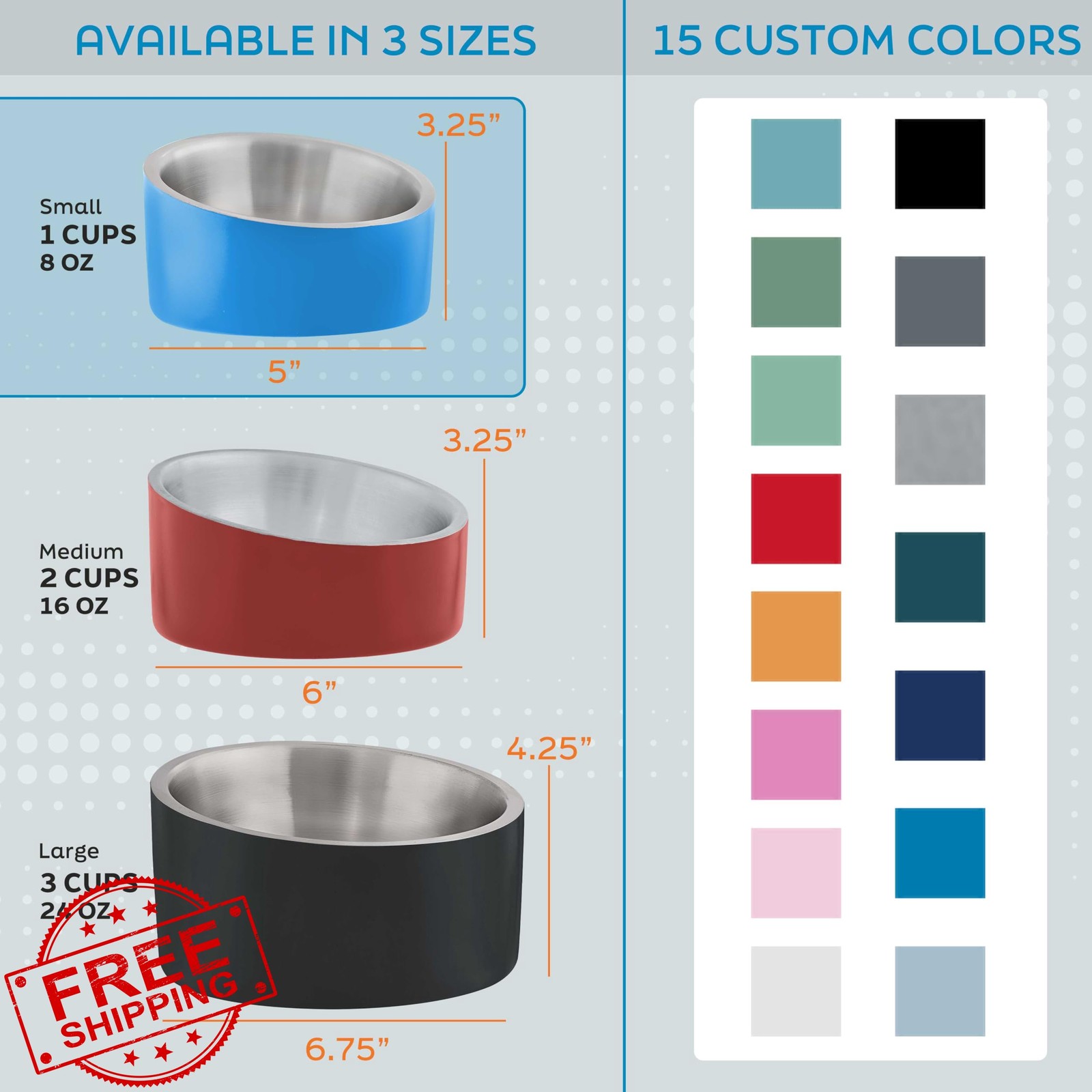 Master Pet Supply Slanted Bowl Glacier Blue Stainless Steel Elevated Dog Cat