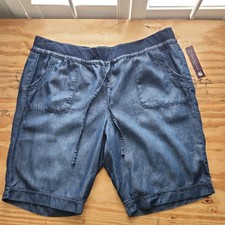 Gloria Vanderbilt Dark Blue Jean Shorts Drawstring Elastic Band size 16