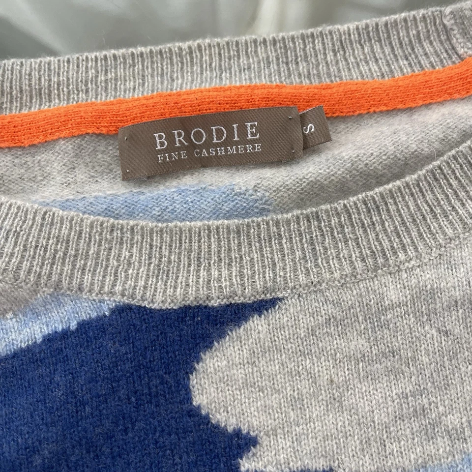 Suéter Pullover Brodie Mujer S 100% Cachemira Estampado Neón Camuflaje Azul Gris Lujo Foto 4 de 4