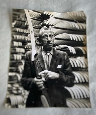 Vintage large Fred Bear photo from the factory Alaskan recurve archery bow