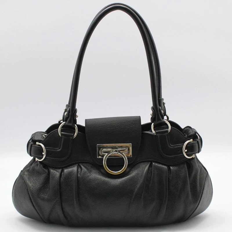 Borsa a tracolla Gancini Salvatore Ferragamo in pelle nera tono argento 21 6317