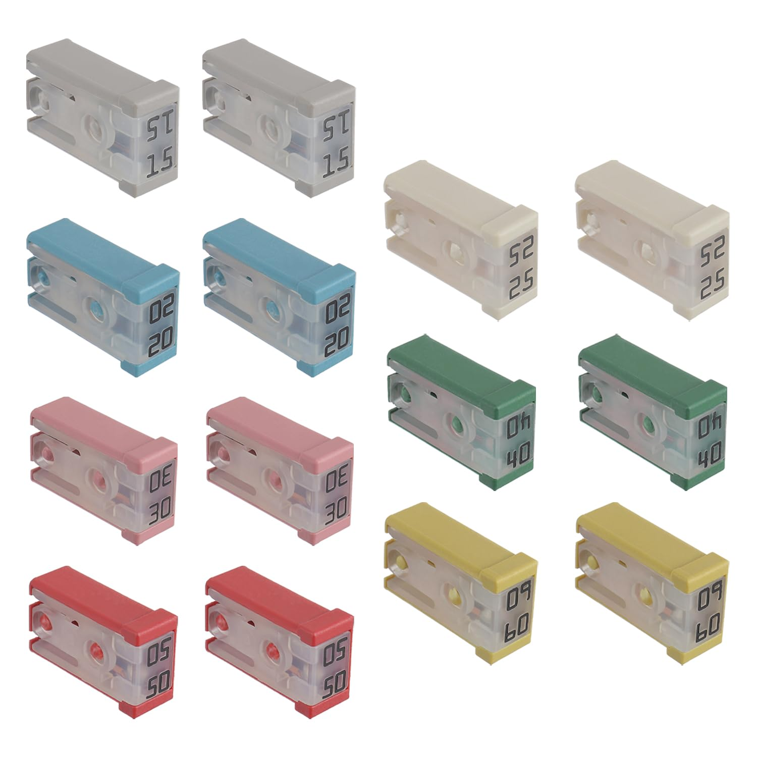 15A 20A 25A 30A 40A 50A 60A 32V Mini Slotted Automotive MCASE Shaped Cartridge F