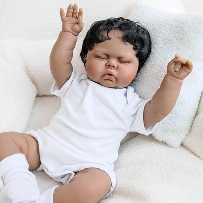 19'' Newborn Pickle Reborn Baby Doll Dark Skin Soft Body Sleeping Rooted Hair Toy