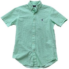 Ralph Lauren Mens Shirt Size Small Green Gingham Seersucker Button Short Sleeve
