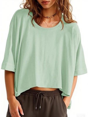 Damen Oversize TShirts Kurz Crop Tops Sommer Rundhals Kurzärmeliges Sport Obe...