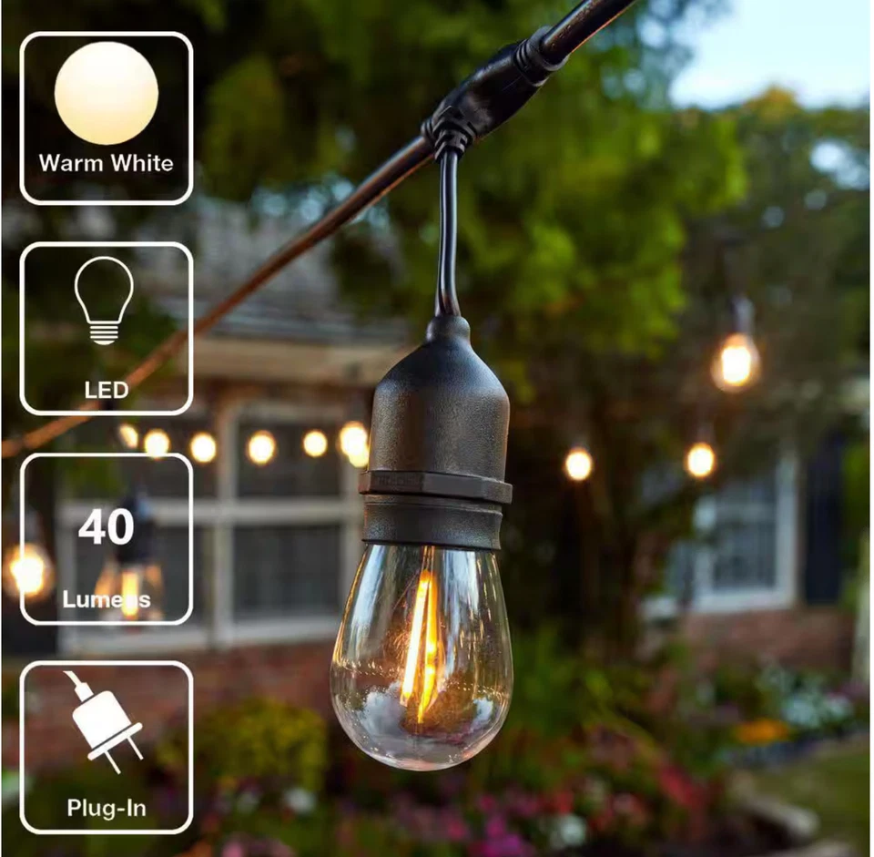 Cadena de luces enchufables para patio Hampton Bay 24 luces 48 pies interior/exterior Edison con Foto 2 de 3