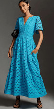 New Anthropologie x Maeve Somerset Tiered Eyelet Maxi Dress Sz S