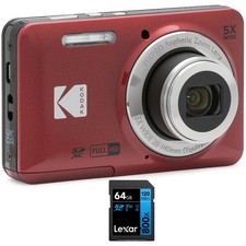 Kodak PIXPRO FZ55 Digital Camera Red with Lexar 64GB Memory Card