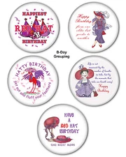  #1 Birthday 3" Buttons 5 pcs FAVORS GIFTS FOR THE RED HAT LADY OF SOCIETY