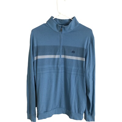 Travis Mathew Quarter Zip Golf Mens Size Medium Blue Stripe Pullover Long Sleeve