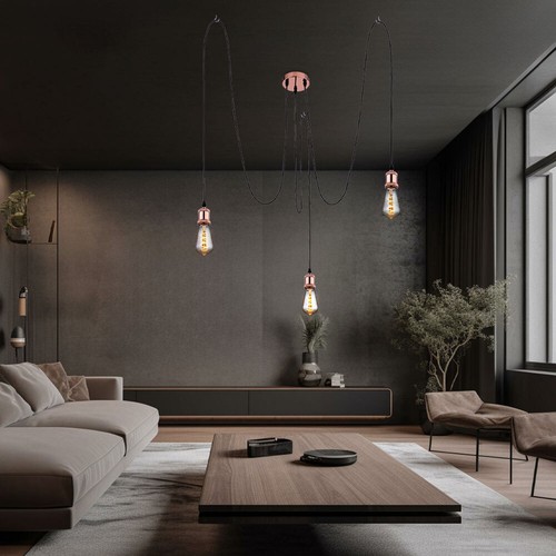 Lampada A Soffitto Baripada 3 Luci – Plafoniera In Metallo Nero/Rame, Stile Vintage Con Paralume A Traliccio, Attacco E14