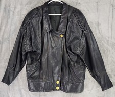 Echtes Leder Futter Jacket Womens 42 Black Leather Braided Distressed Vintage