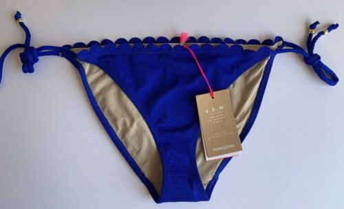 Monsoon S.E.W Cobalt Blue Bikini Bottoms w/Side Ties Scalloped Edge UK10 - 22 - Picture 1 of 5