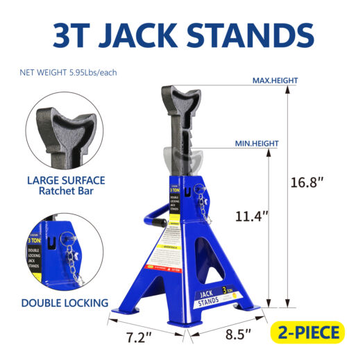 2 Ton Low Profile Floor Jack Heavy Duty & 3 Ton Jack Stand & Tire Repair Kit - Picture 3 of 9