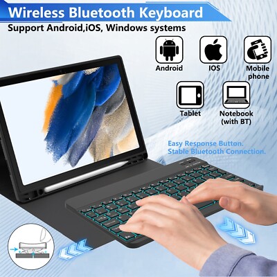 For Samsung Galaxy Tab A8 Bluetooth Backlight Keyboard Case Stand Leather Cover