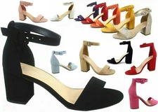 NEW Women's Color Ankle Strap Chunky Low High Heel Dress Party Sandal Shoes