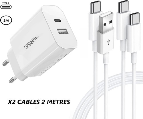 PH26Ⓡ Chargeur USB-C 35W, 2 Ports PD 3.0 QC 3.0 Chargeur Ultra Rapide + 2 Câbles - Photo 9 sur 9