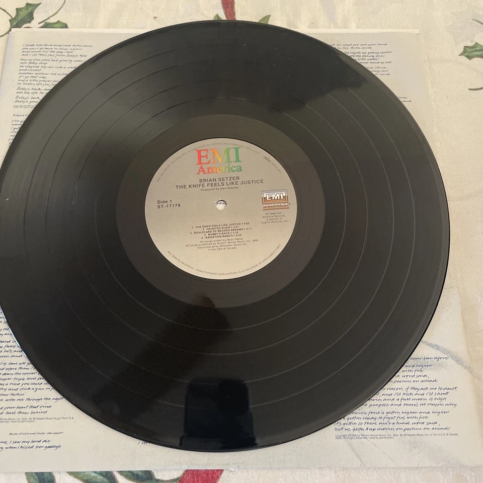 BRIAN SETZER The Knife Feels Like Justice LP 1986 1st Press  Vinyl Promotional - Image 4 of 4