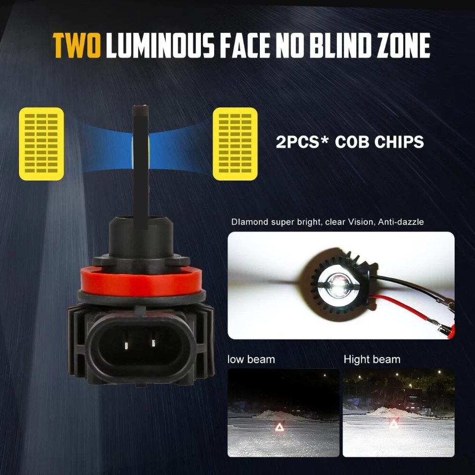 LED Headlight Bulb High/Low Beam H11 H9 H8 Conversion 6000K 330000LM Xenon White - Image 4 of 4