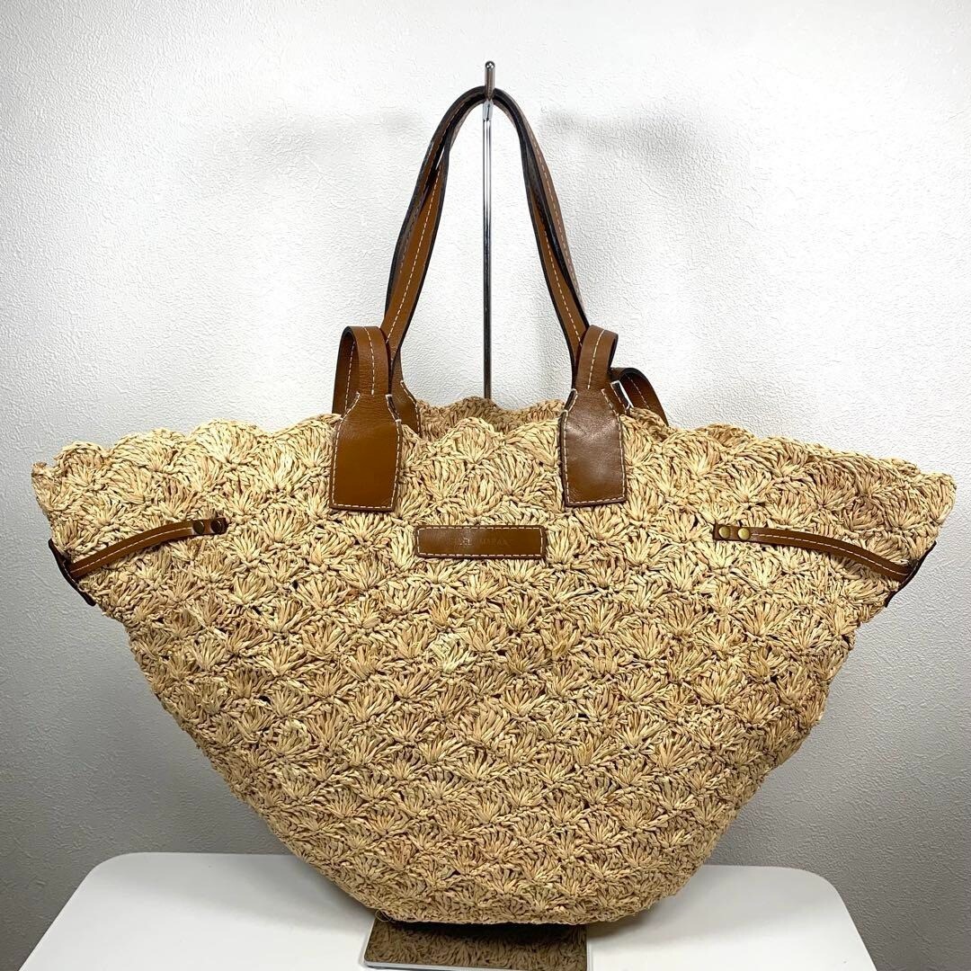 Isabel Marant Coiba Bolso de Mano de Cuero Rafia Marrón Natural Usado Con Bol...